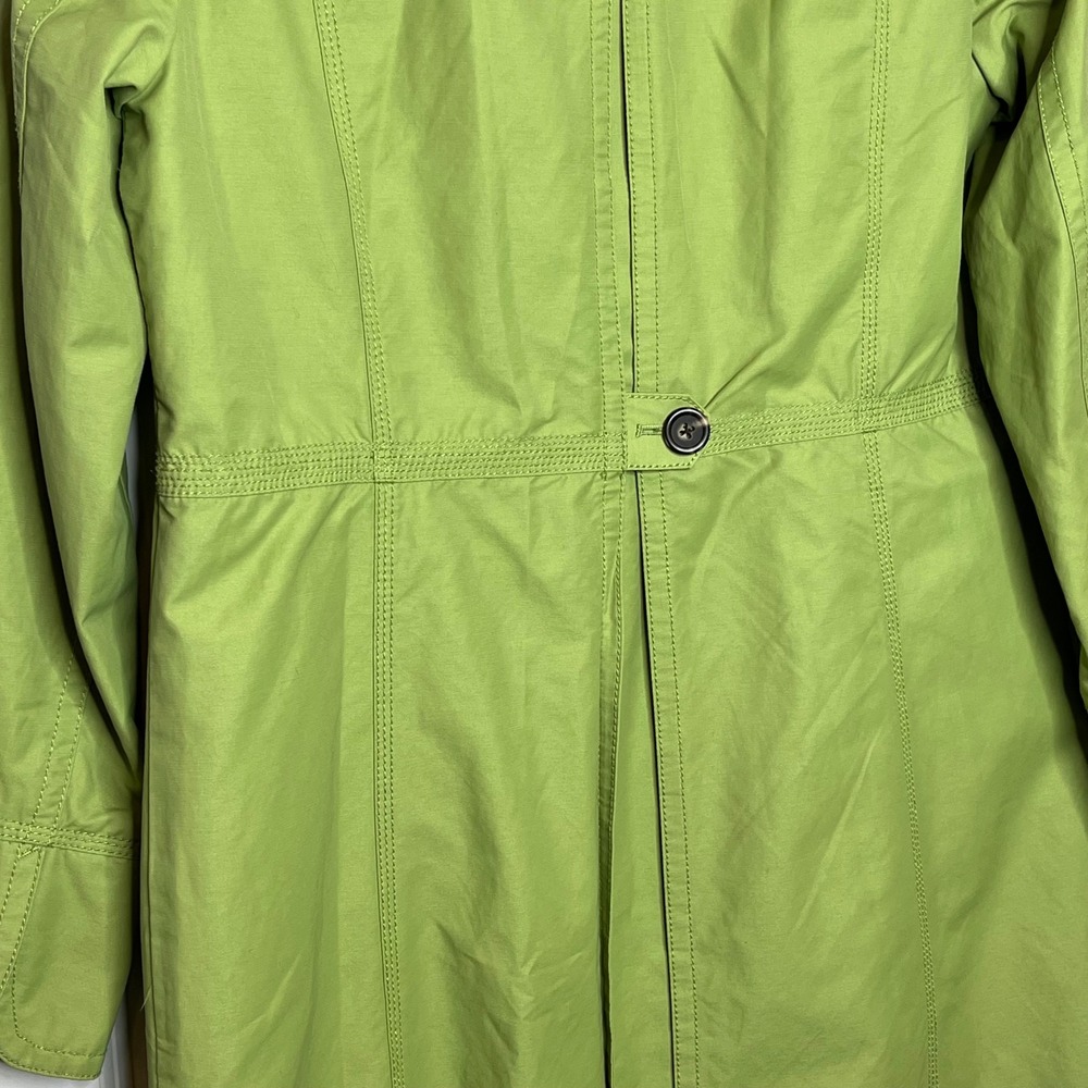 Eddie Bauer Womens Medium Lime Green Cotton Blend Trench Coat Jacket  Pleat Back - Picture 7 of 9